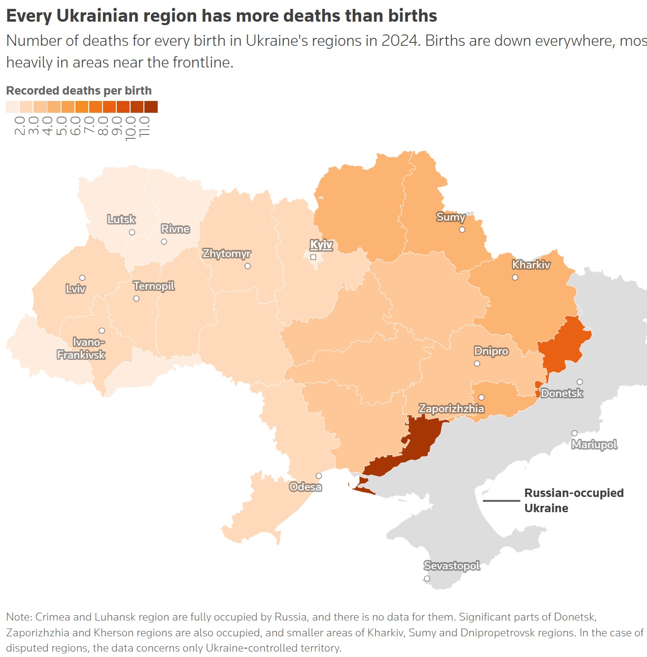 Every Ukrainian region has more deaths than births