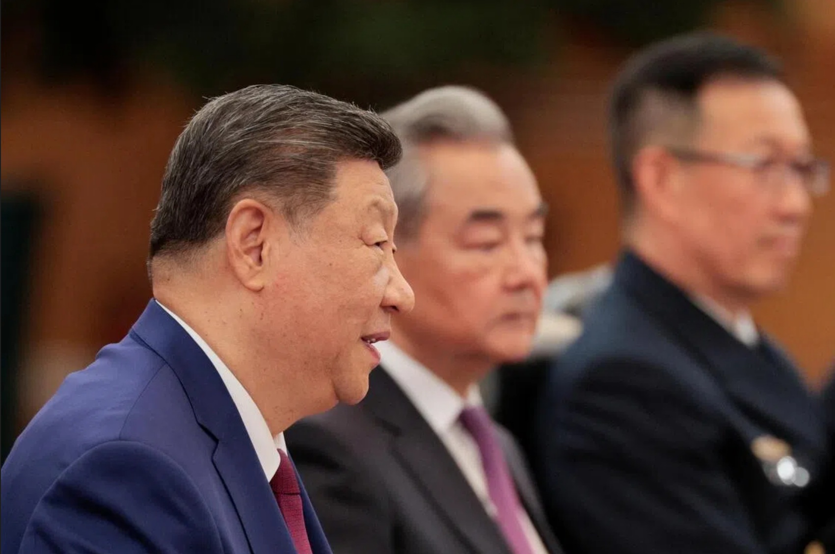 中国国家主席习近平（左一）星期四（5月14日）上午在北京人民大会堂与到访的美国总统特朗普举行会谈，图为 ...